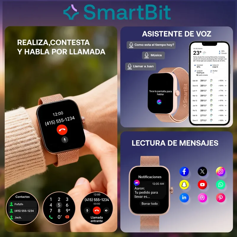 Reloj Inteligente Mujer Sumergible Smartbit Moove Rosa Gps Satelital 5 ATM Pantalla AMOLED 7 dias de bateria Mensajes Llamadas Deportes Natacion Malla Extra - Stock disponible - Electrónica