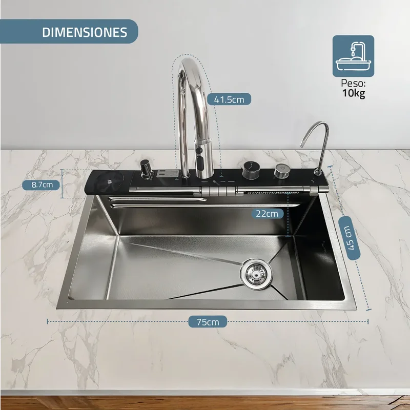 Bacha De Cocina Moderna Fika Inteligente Smart Multifunción Digital Led 75x45x22cm Plateada - Stock disponible - Electrónica