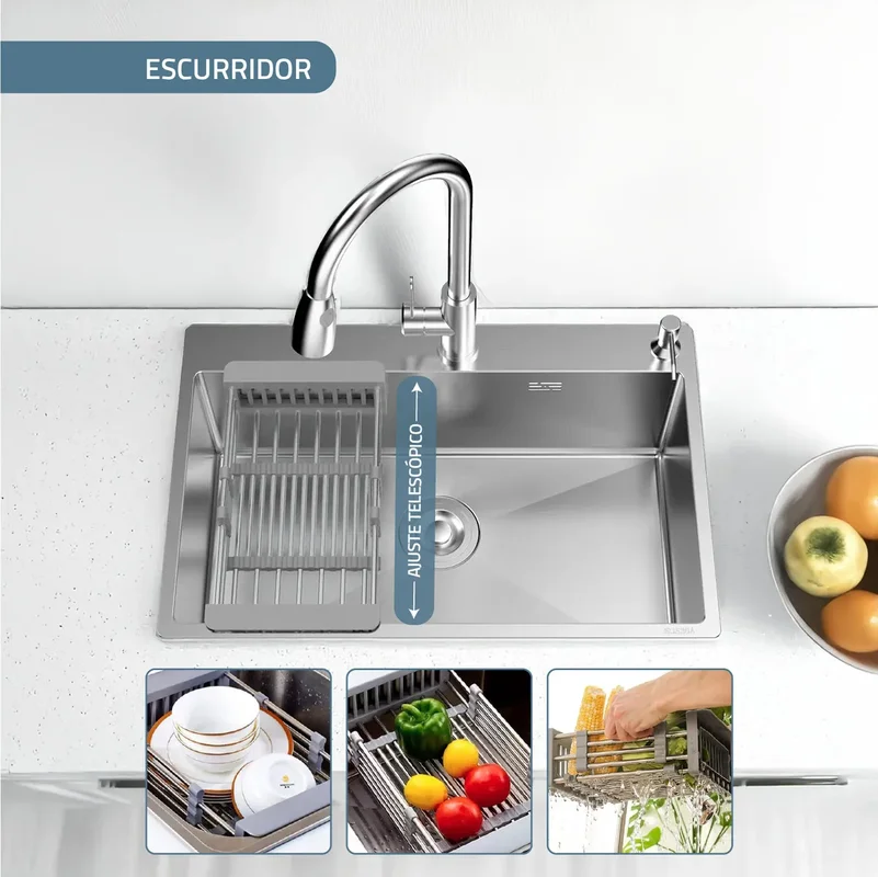 Bacha De Cocina Moderna Acero Inoxidable Simple Rectangular Fika 70x45x20cm Plateada - Stock disponible - Electrónica