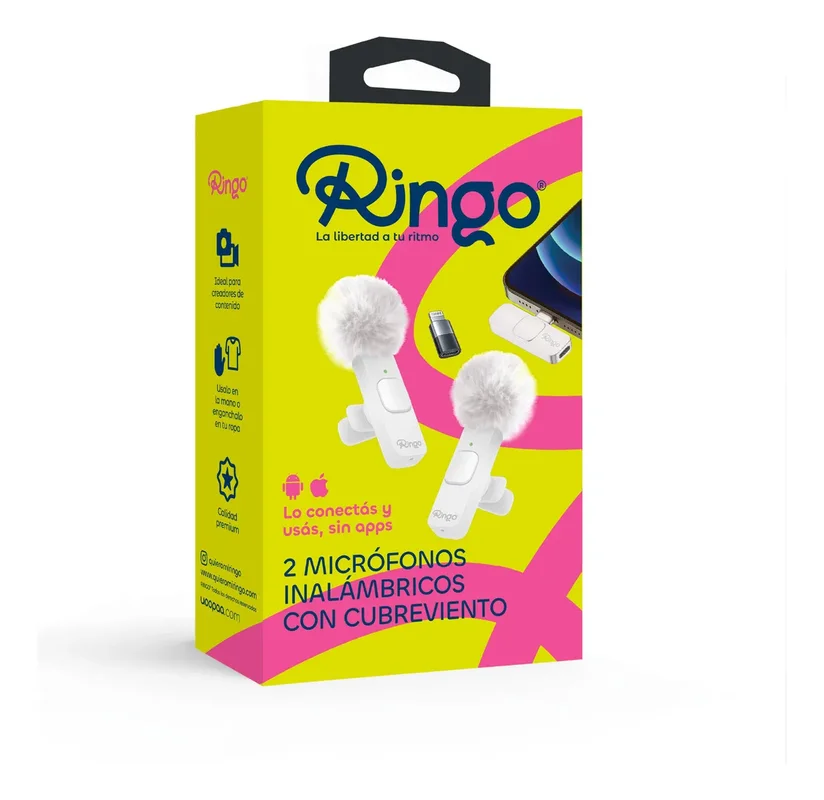 Microfono Micrófono Inalámbrico Ringo X2 C/cubreviento C + Lightning Color Blanco - Stock disponible - Electrónica