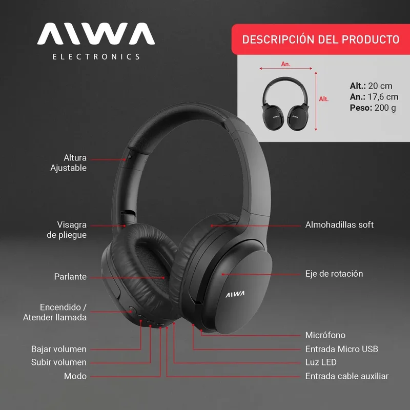 Auriculares inalámbricos Aiwa AW-BT301 negro - Stock disponible - Electrónica
