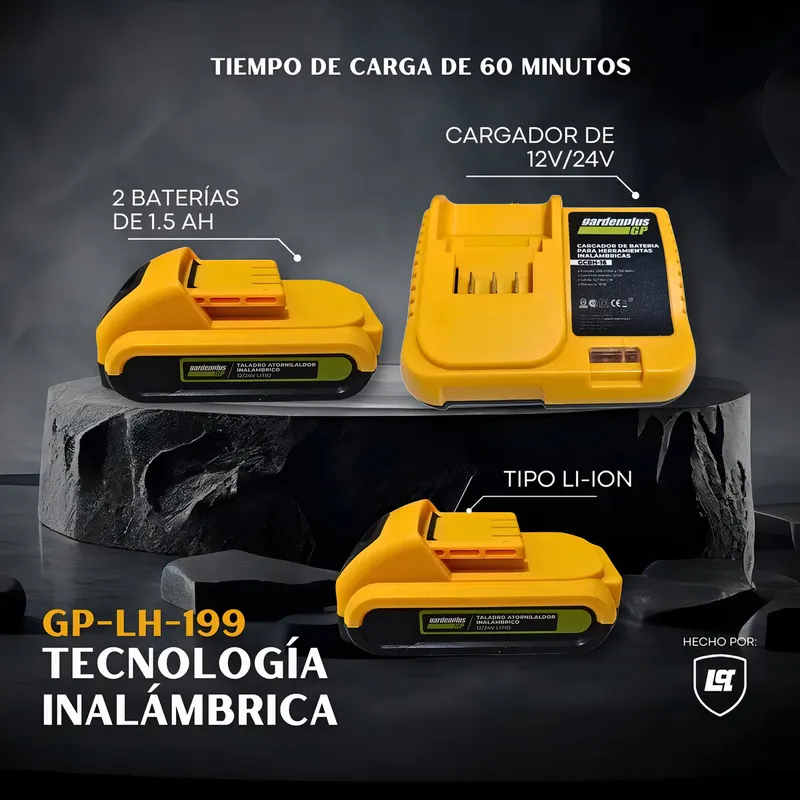 Taladro Atornillador Percutor Inalámbrico Garden Plus by Lusqtoff – 2 Baterías | 10 mm | Uso Intensivo - Herramientas