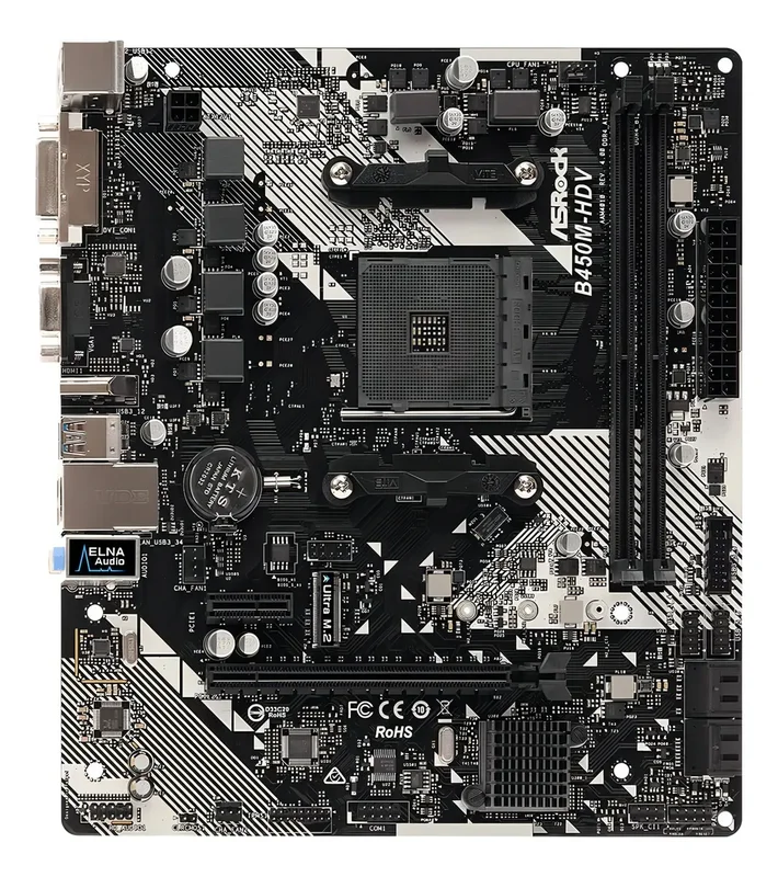 Motherboard Asrock Amd B450m-hdv R4.0 Am4 Hdmi Ddr4 Color Negro - Stock disponible - Electrónica