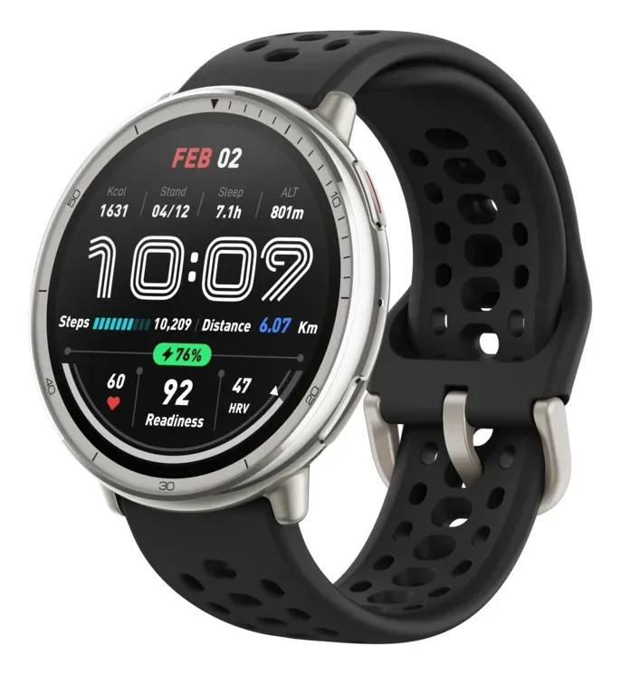 Smartwatch Amazfit Active 2 Pantalla Amoled Gps Acero Inox Caja Negro Malla Negro Bisel Plateado Diseño de la malla Silicona A2437 - Stock disponible - Electrónica