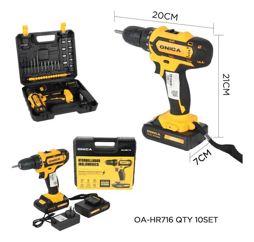 Kit Taladro Atornillador Inalambrico Onica Con 2 Baterias Color Negro 13 Mm Percutor 2 Baterias Destornilladores - Stock disponible - Herramientas