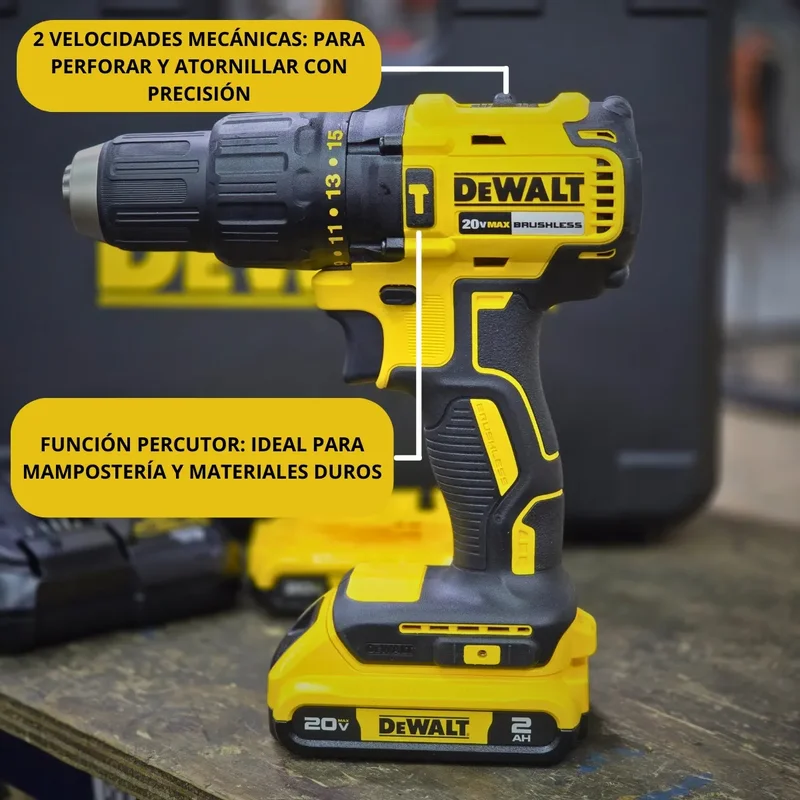 Bateria Taladro Atornillador Dewalt Dcd7781d2 + Cargador + 2 Bat 2a Color Amarillo Frecuencia 50hz - Stock disponible - Herramientas
