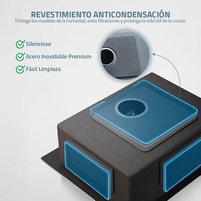 Bacha De Cocina Moderna Lavadero Pileta Simple Rectangular Fika Con Dispenser 52x32x16cm Plateada - Stock disponible - Electrónica