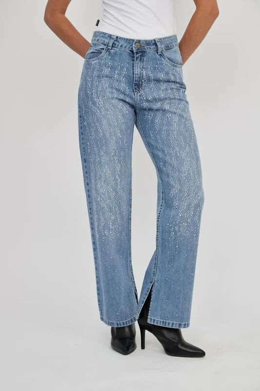 Jean Con Strass Straight De Mujer Layca Uniongood - Stock disponible - Electrónica