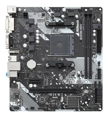 Motherboard Asrock Amd B450m-hdv R4.0 Am4 Hdmi Ddr4 Color Negro - Stock disponible - Electrónica