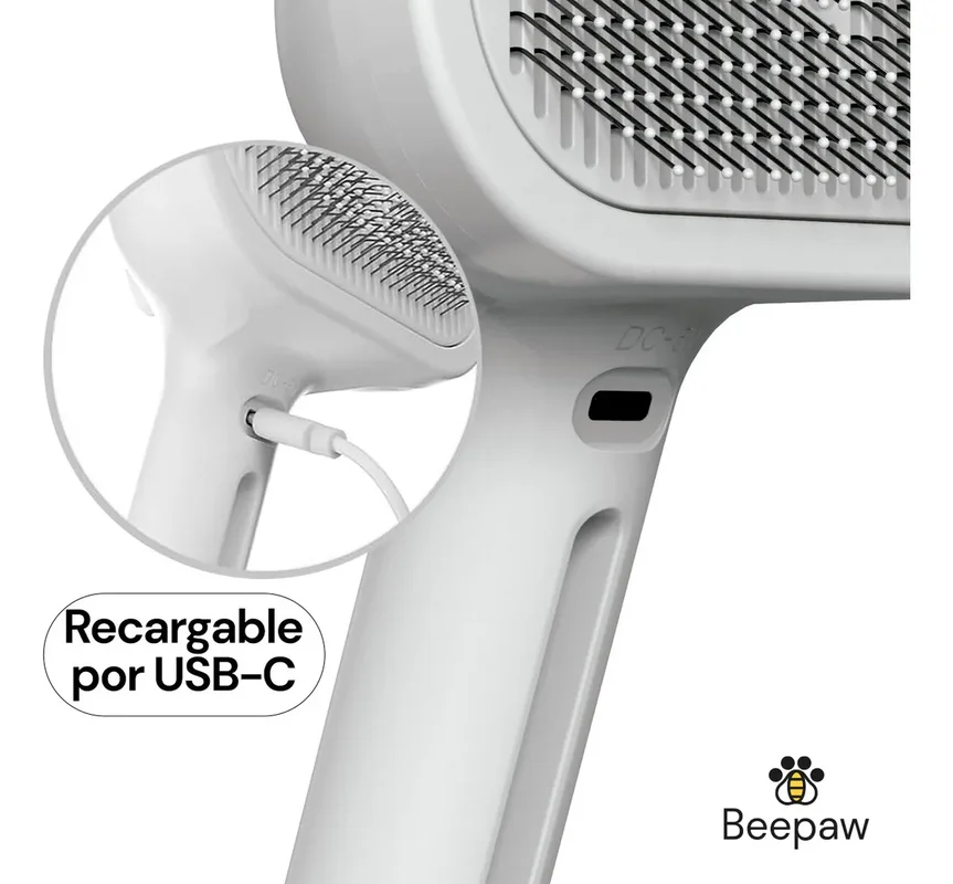 Cepillo Vapor Mascotas Beepaw STROCK-E Cardina Metal Premium Blanco Quita Pelos con Spray - Mascotas