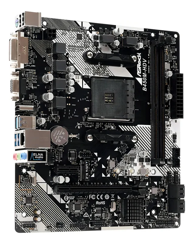 Motherboard Asrock Amd B450m-hdv R4.0 Am4 Hdmi Ddr4 Color Negro - Stock disponible - Electrónica