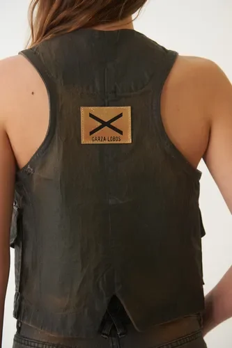 Chaleco Garza Lobos Saman Encuerado Bitono Marron - Stock disponible - Electrónica