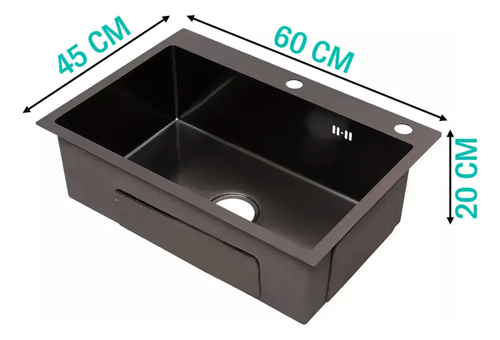 Bacha Negra Cocina Pileta 60cm Premium Acero Inox Escurridor Color Nano black acero inoxidable 304 - Stock disponible - Electrónica