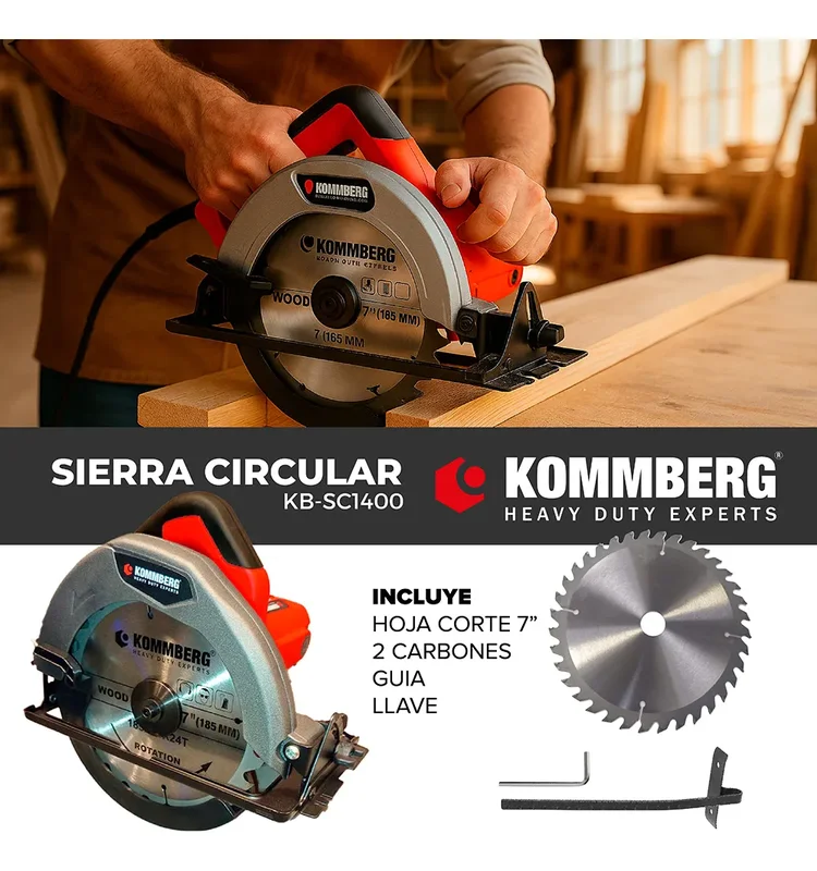Sierra Circular Kommberg 5000 Rpm Eléctrica 1400w Disco 7 PuLG 185 Mm Y Guía Incluidos Kb-sc1400 - Stock disponible - Electrónica