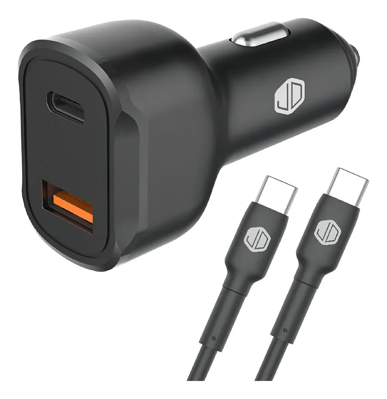 Cargador De Auto Jd C-49 Negro Doble Puerto + Cable Usb C A Usb C 12v 1.5a 60w Carga Rapida - Stock disponible - Electrónica