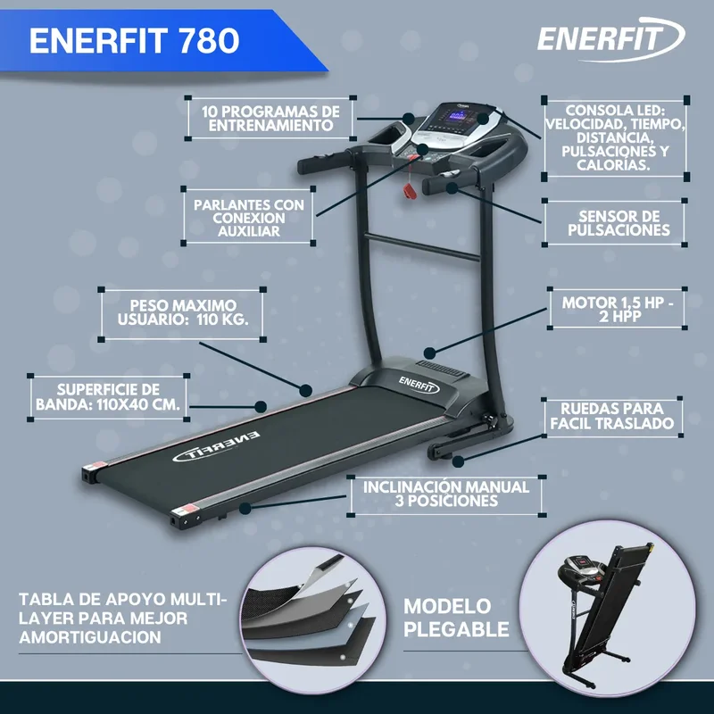 Cinta de correr eléctrica Enerfit 780 color negro - Stock disponible - Productos para Mascotas