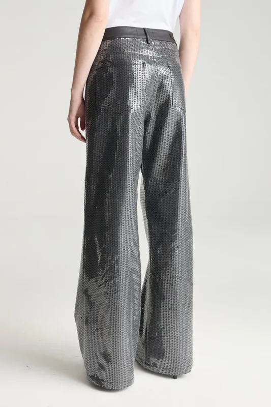 Jean Wide Leg Negro Lentejuelas Cuero Mujer Desiderata - Stock disponible - Electrónica