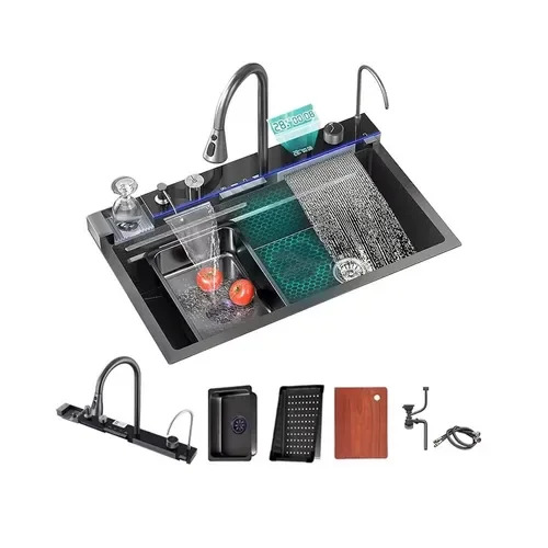 Bacha Multifuncional Knot Negra Acero Inoxidable 75cm Satinado Con Grifería - Stock disponible - Electrónica