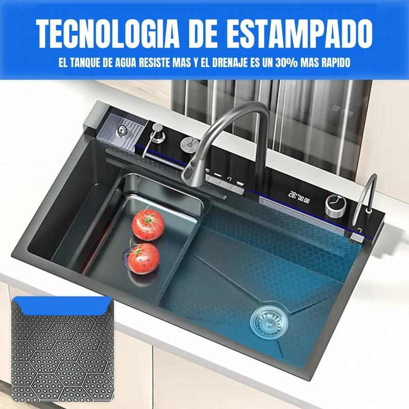 Bacha Multifuncional Knot Negra Acero Inoxidable 75cm Satinado Con Grifería - Stock disponible - Electrónica