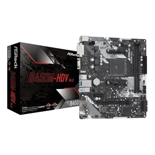 Motherboard Asrock Amd B450m-hdv R4.0 Am4 Hdmi Ddr4 Color Negro - Stock disponible