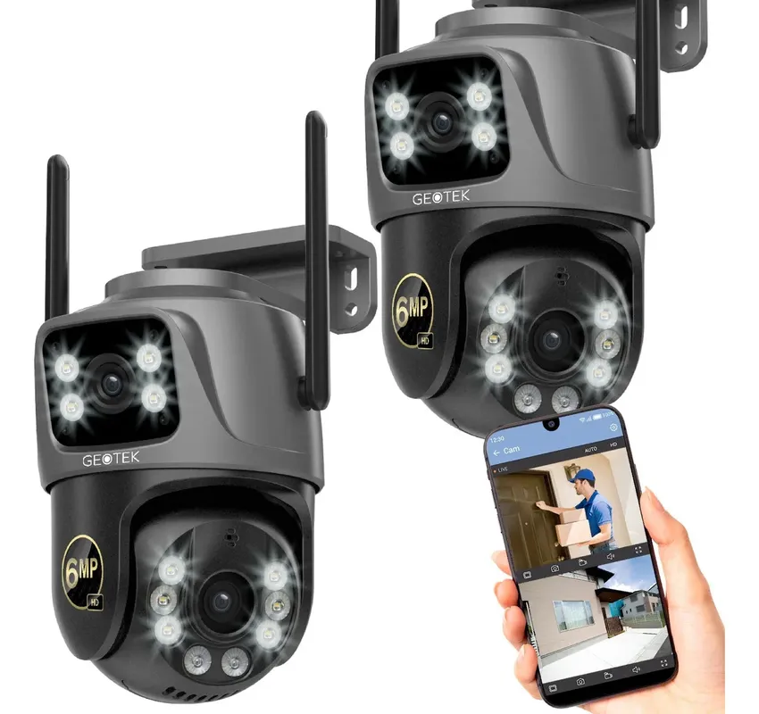 📸 Kit 2 Cámaras de Seguridad Geotek 6MP IP Wi‑Fi Domo Doble Lente - Electrónica