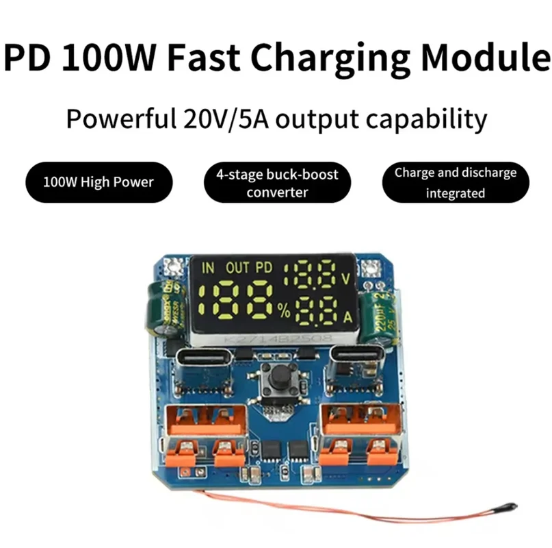 Módulo de carga rápida 4S PD 100W 20V 5A módulo Buck-Boost de carga/descarga de alta potencia placa de circuito de carga bidireccional - Electrónica