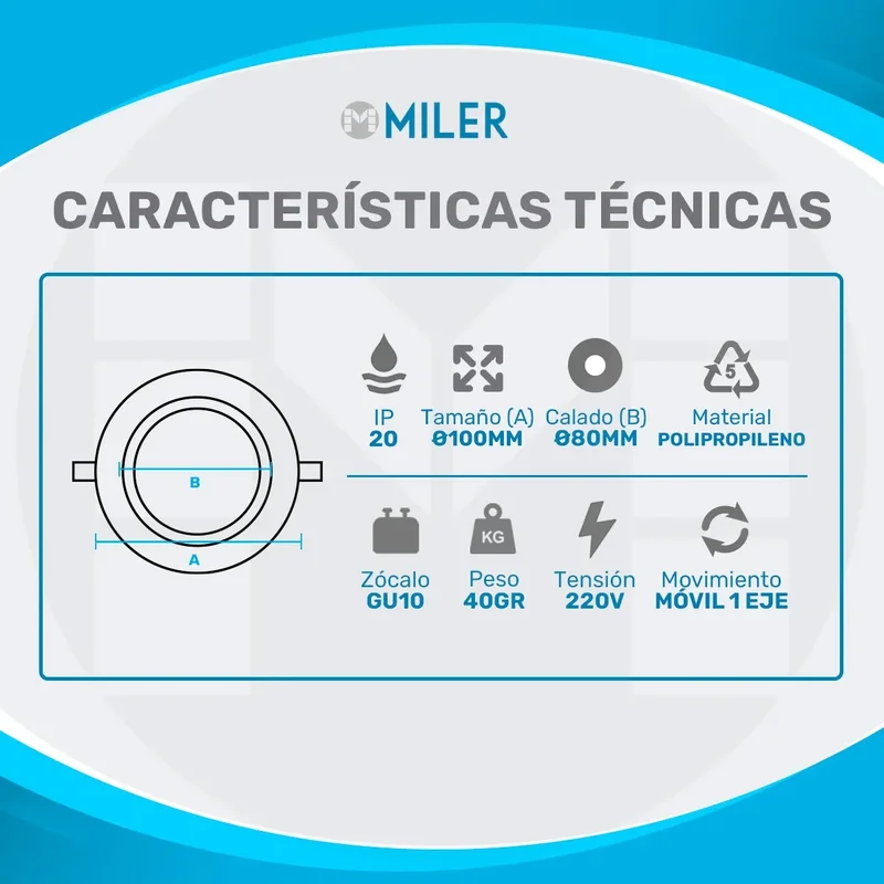Spot Led Embutir Circular Plastico + Dicro Led 7w Pack X 10 - Stock disponible - Casa y Jardín