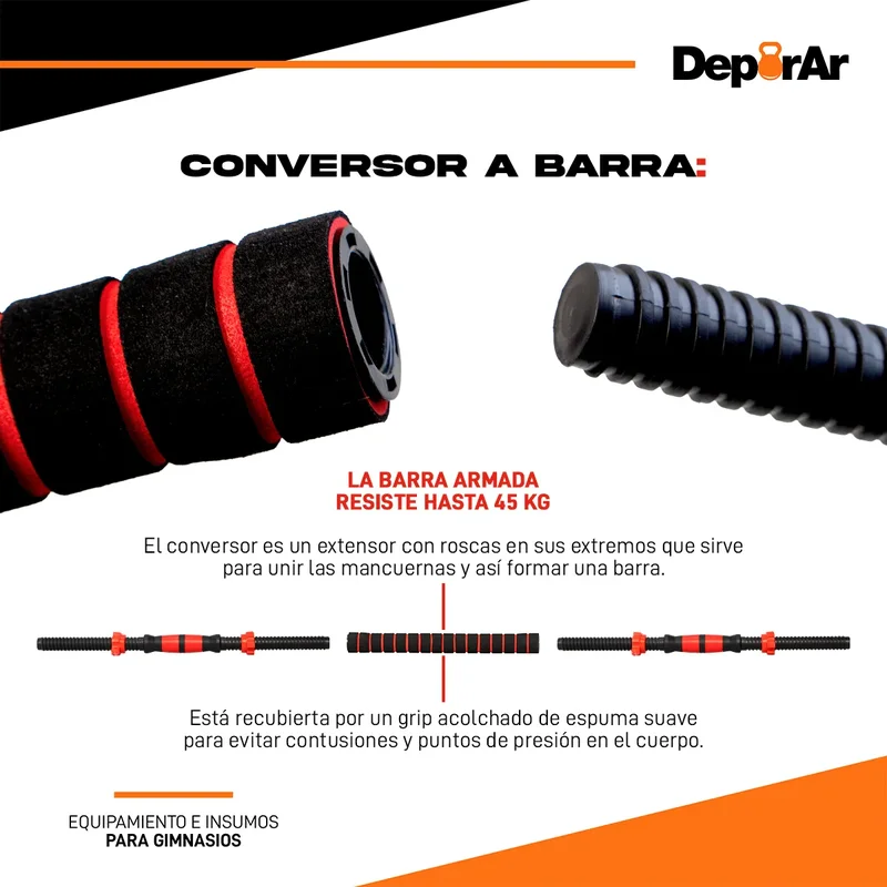 Kit Mancuernas Y Barra Con Tope A Rosca 25 Kg Discos Pvc - Stock disponible - Deportes y Entretenimiento