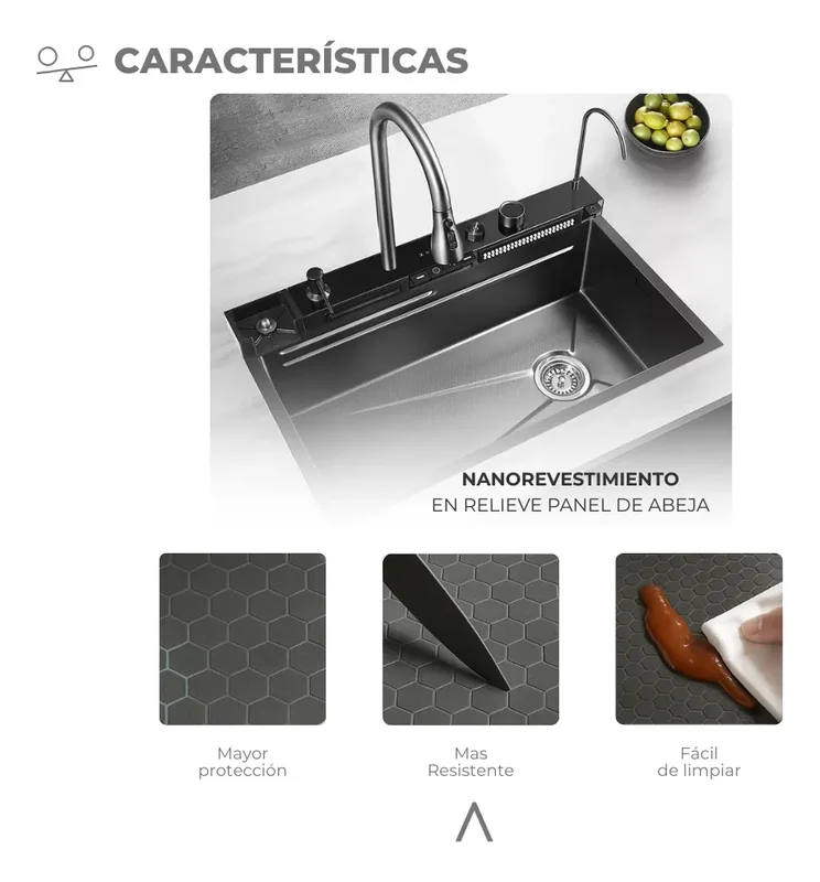 Acero Bacha Inteligente Multifunción 4 Botones Nano Negra P007 Color Negro - Stock disponible - Electrónica