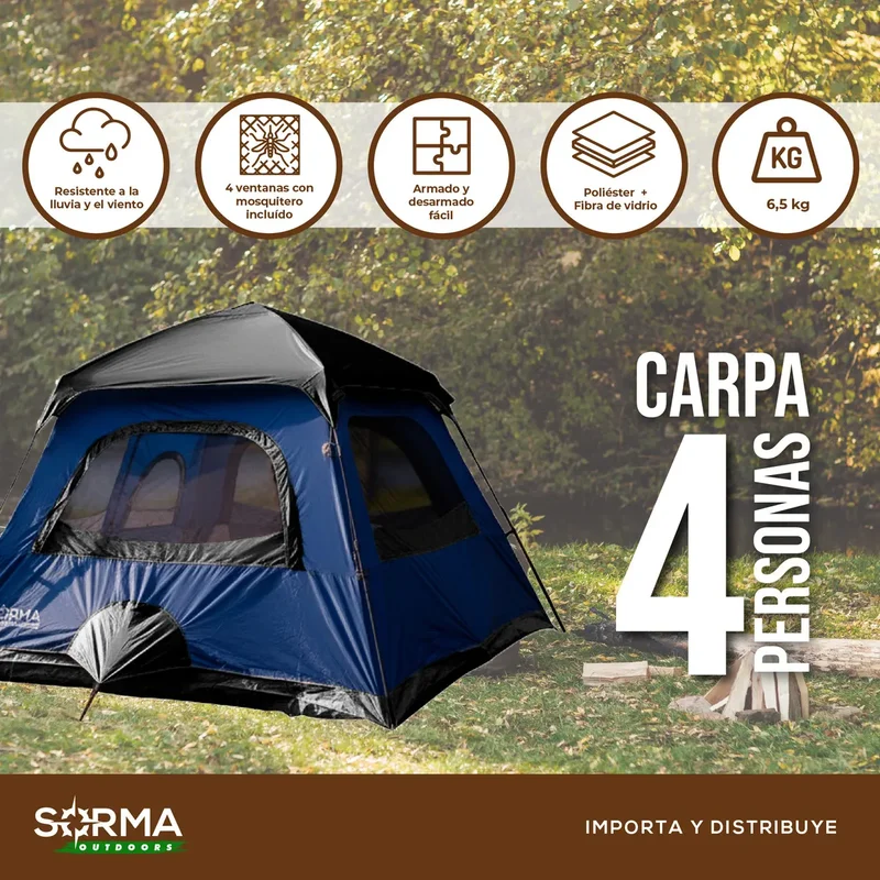 Carpa 4 Personas Armado Automátic En 5' Premium Imperm Pr Uv Color Azul - Stock disponible - Productos para Mascotas