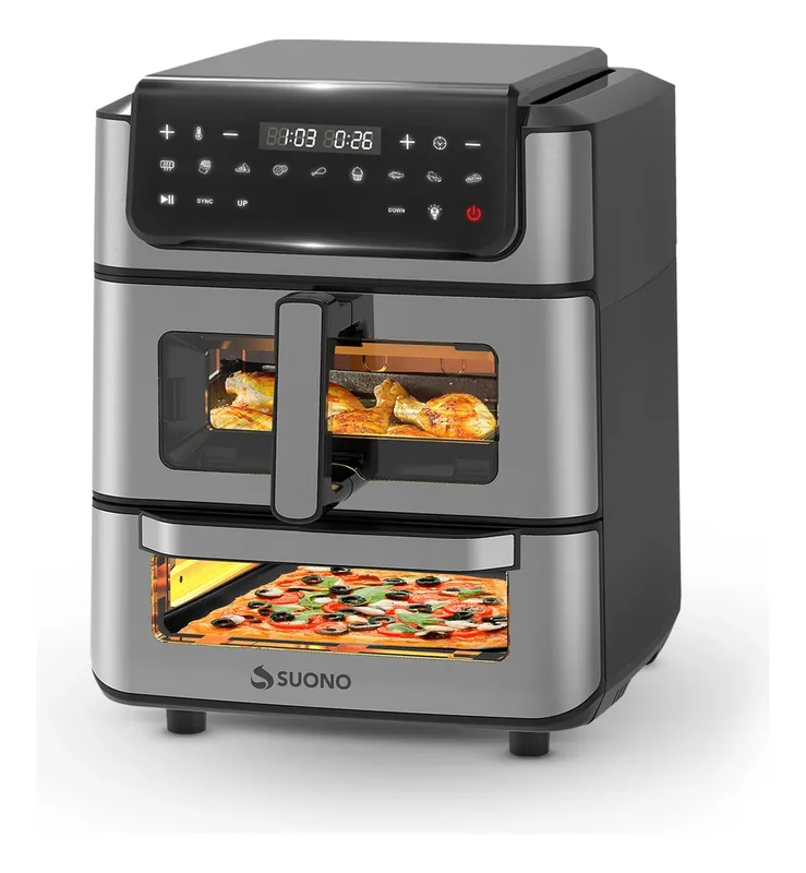 Freidora De Aire + Horno Pizzero Suono Airfryer Vertical 13l Acero Inoxidable - Stock disponible - Electrodomésticos