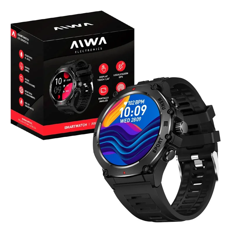 Smartwatch Aiwa 1.43 Amoled Gps Notificaciones Silicona - Negro - Stock disponible - Electrónica