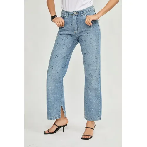 Largo Jean Straight Con Brillos De Mujer Baby Flowers Uniongood - Stock disponible