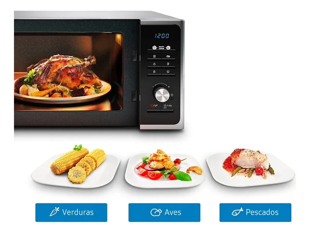 Microondas Samsung Grill Cerámico Triple Distribución 23l Silver - Stock disponible - Electrodomésticos