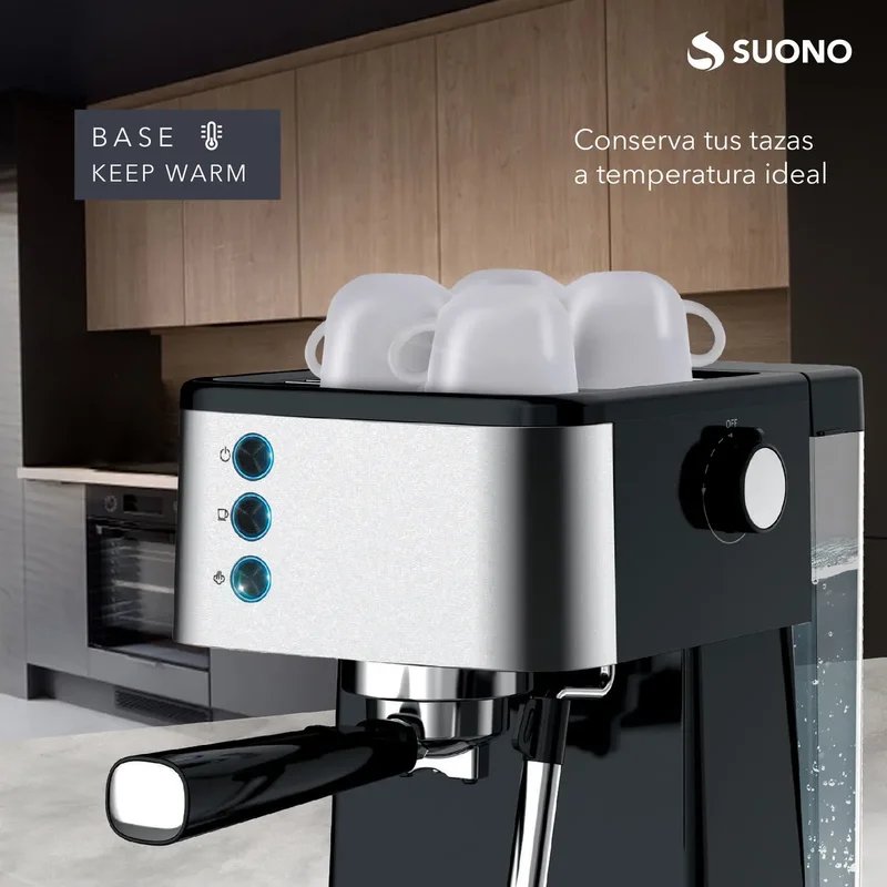 Cafetera Expresso Suono 1.5 L Acero Inoxidable 20 Bar Calentamiento de Tazas 1350 W Color Negro/Plateado - Stock disponible - Productos para Mascotas