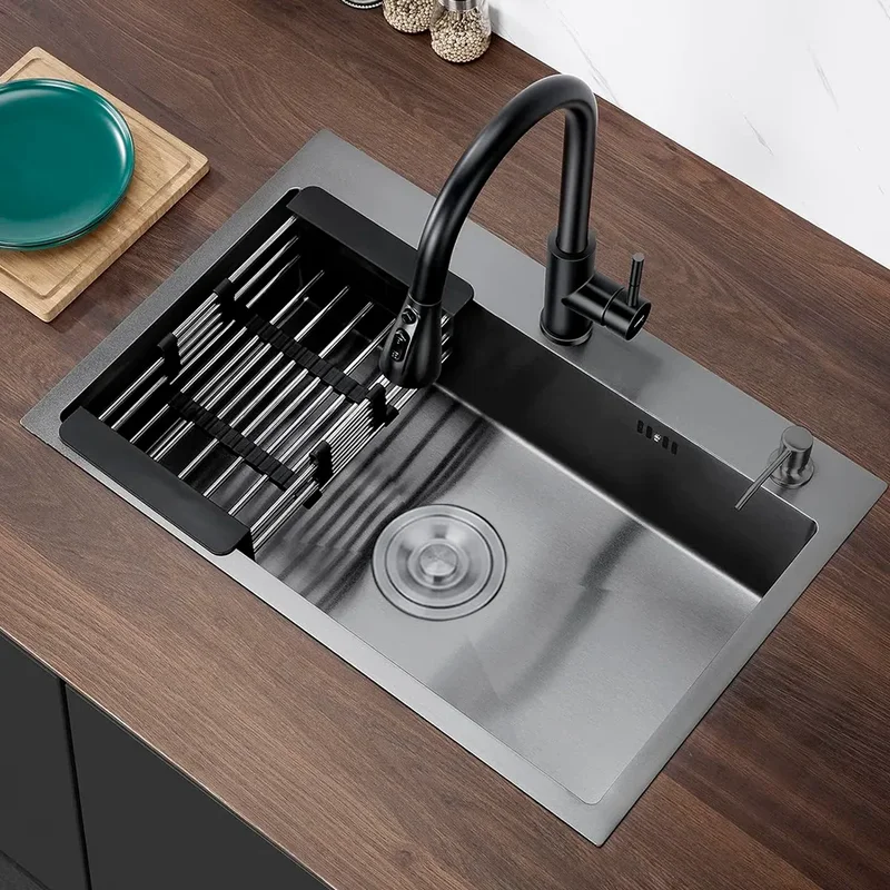 Bacha Pileta Negra Cocina 68cm Premium Acero Inox Escurridor Color Negro - Stock disponible - Electrónica