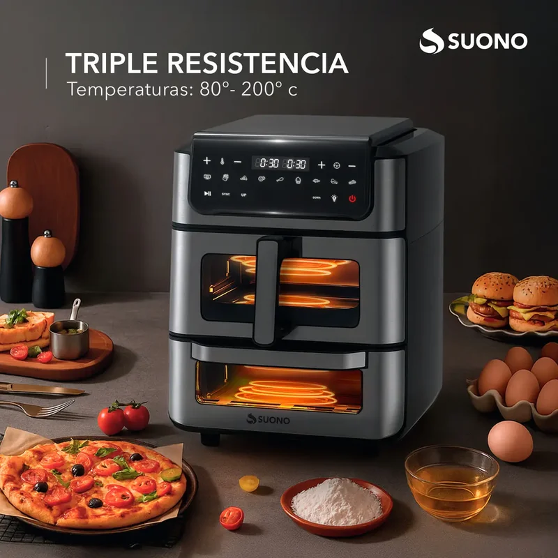 Freidora De Aire + Horno Pizzero Suono Airfryer Vertical 13l Acero Inoxidable - Stock disponible - Electrodomésticos