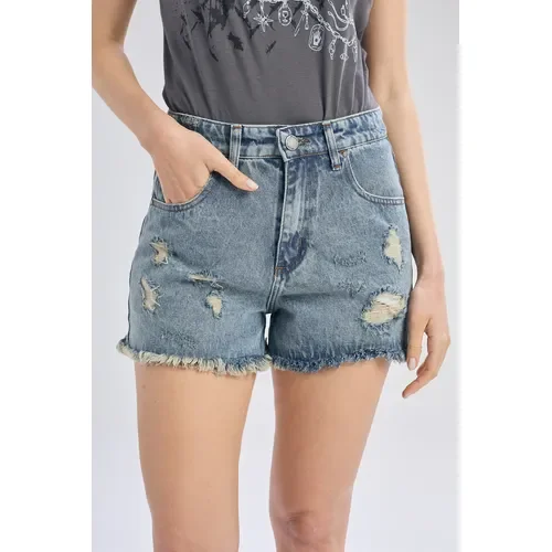 Short Denim Tiro Alto Mujer Sound Delaostia - Stock disponible