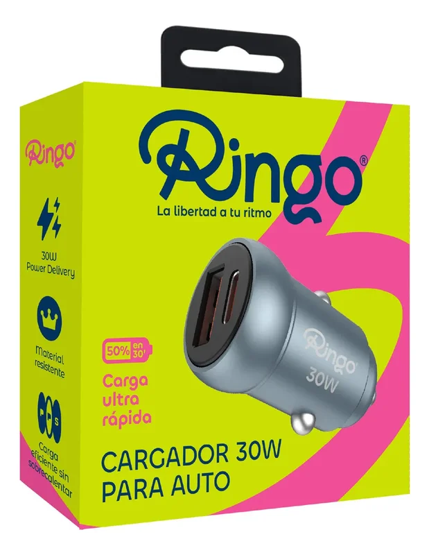 Carga Cargador De Auto Ringo 30w Ultra Rápido Usb-c - Stock disponible - Electrónica