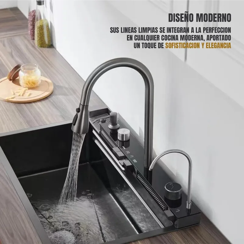 Bacha Multifuncional Knot Negra Acero Inoxidable 75cm Satinado Con Grifería - Stock disponible - Electrónica