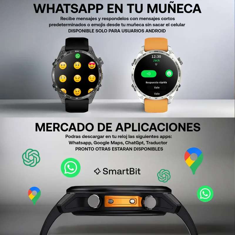 Reloj Inteligente Hombre Gps Integrado Smartbit Navigator Negro Musica Mp3 +300 Canciones Conexion A Auriculares Bluetooth Descarga de Mapa Sumergible 5 ATM Deportivo Presion Arterial Malla Extra - Stock disponible - Electrónica