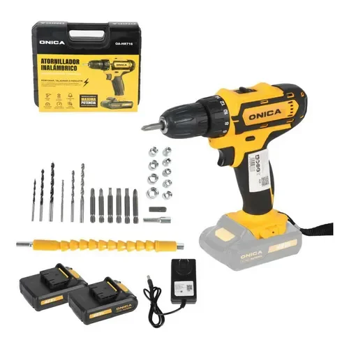 Kit Taladro Atornillador Inalambrico Onica Con 2 Baterias Color Negro 13 Mm Percutor 2 Baterias Destornilladores - Stock disponible