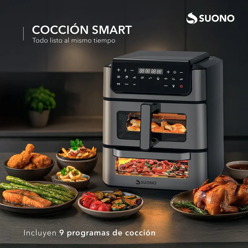 Freidora De Aire + Horno Pizzero Suono Airfryer Vertical 13l Acero Inoxidable - Stock disponible - Electrodomésticos