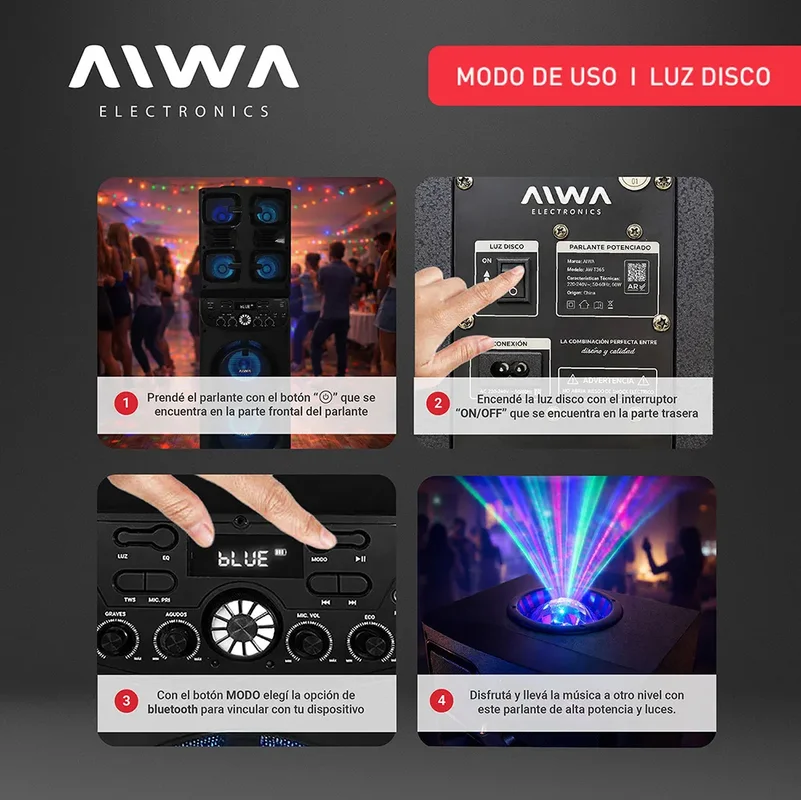 Parlante Bluetooth Aiwa Bola De Luz Y Efectos 13000 Pmpo Tws - Stock disponible - Electrónica