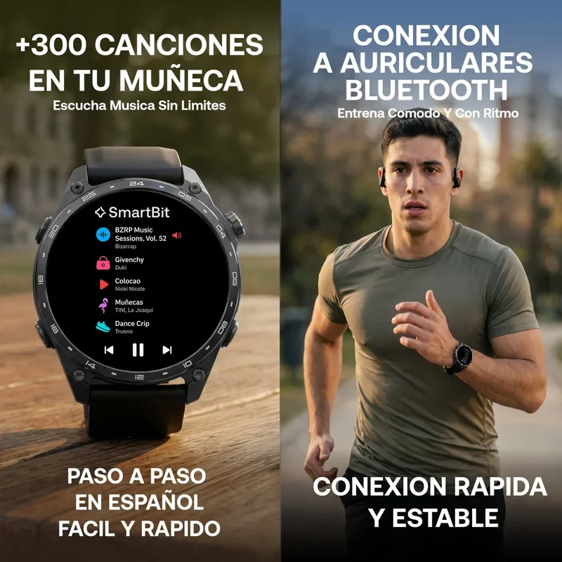 Reloj Inteligente Hombre Gps Integrado Smartbit Navigator Negro Musica Mp3 +300 Canciones Conexion A Auriculares Bluetooth Descarga de Mapa Sumergible 5 ATM Deportivo Presion Arterial Malla Extra - Stock disponible - Electrónica
