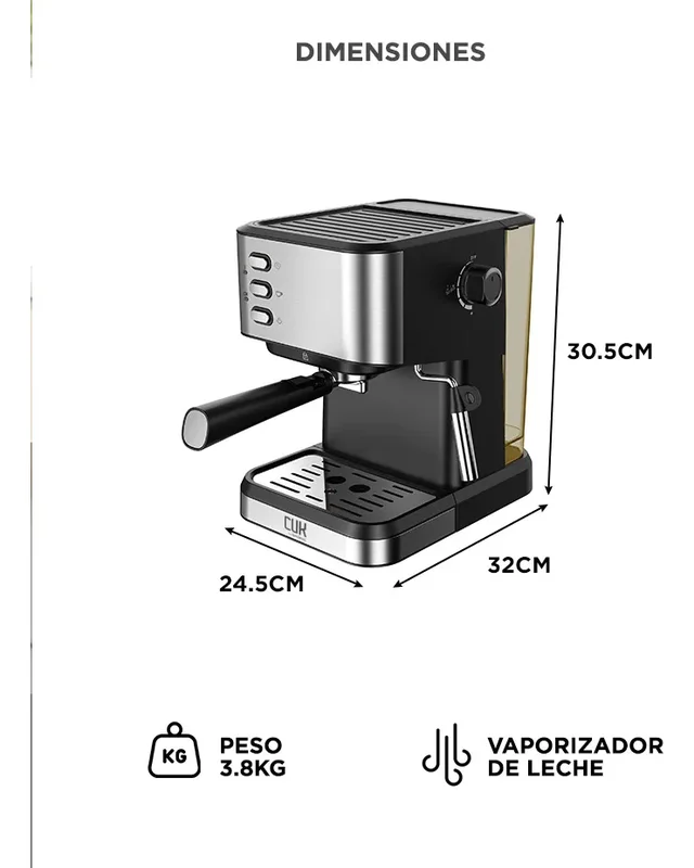 Cafetera Espresso Con Espumador Cuk By Gadnic 20 Bares 1,5l Espumador 1050W Tanque Removible Acero Inoxidable - Stock disponible - Productos para Mascotas