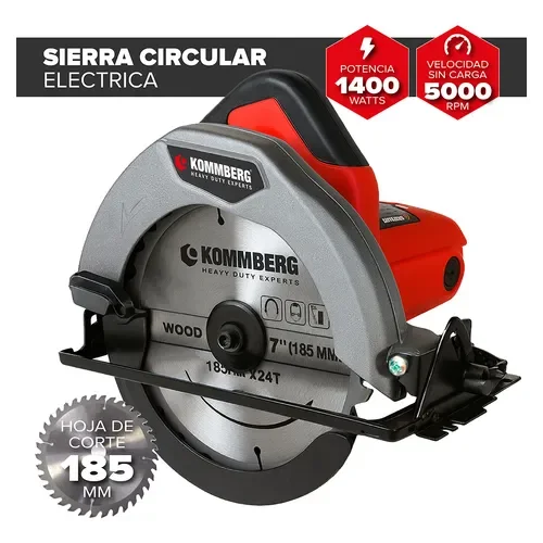 Sierra Circular Kommberg 5000 Rpm Eléctrica 1400w Disco 7 PuLG 185 Mm Y Guía Incluidos Kb-sc1400 - Stock disponible - Electrónica