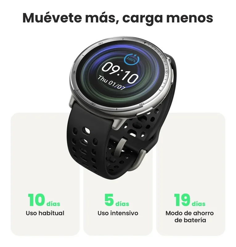 Smartwatch Amazfit Active 2 Pantalla Amoled Gps Acero Inox Caja Negro Malla Negro Bisel Plateado Diseño de la malla Silicona A2437 - Stock disponible - Electrónica