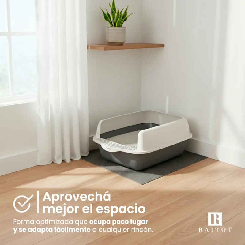 Caja Sanitaria Litera Gato Semi Cerrada Raitot Gris Anti Salpicaduras Arenal Higiénico - Mascotas