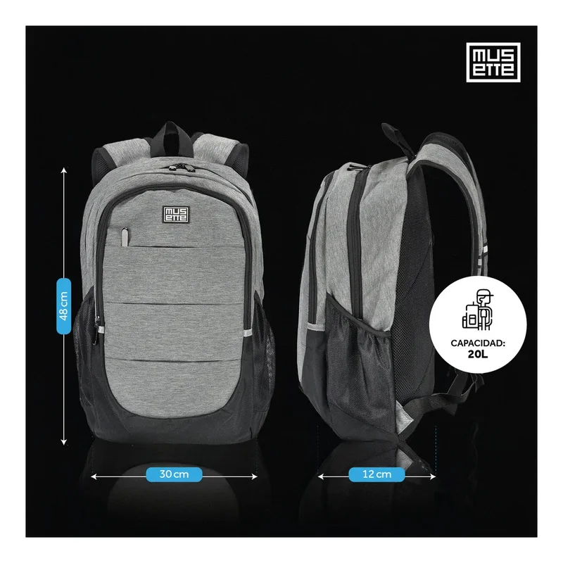 Mochila Porta Notebook 15.6 Urban Oxford Impermeable Viaje Musette Gris 20L - Stock disponible - Electrónica